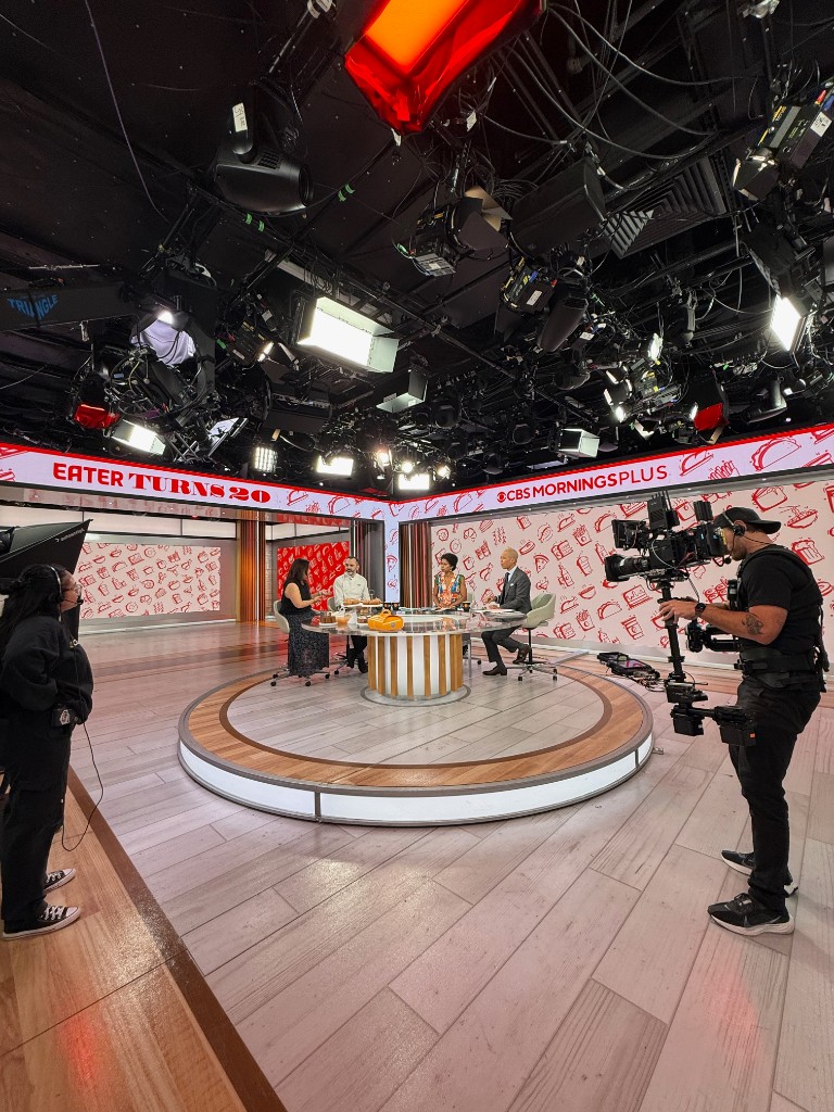 Wide view of the Eater Turns 20 set at CBS Mornings Plus
